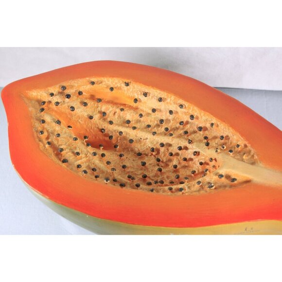 Large Mexico terra cotta papaya, oversized decorative clay fruit, signed Mexican - Picture 2 of 10